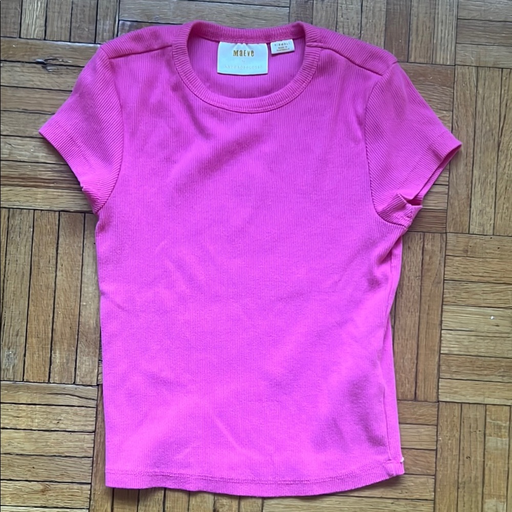 Anthropologie Bright Pink Short Sleeve Tee
